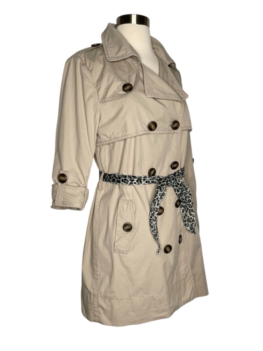 BESS Trench Coat Khaki Jacket Dress Size M Safari Mini ShirtDress Lace Lined